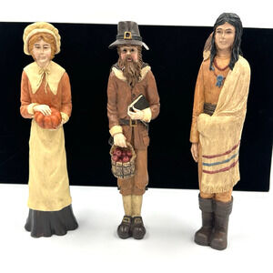 Tender Heart Treasures Thanksgiving Figures Pilgrim Couple & Indian Vintage 1992